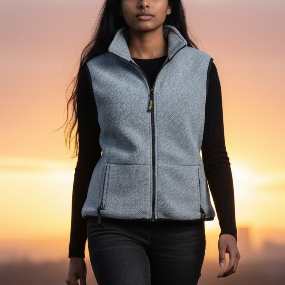 Woolrich Fleece Vest Womens L Blue Polartec Full Zip Sleeveless Outdoor Layer